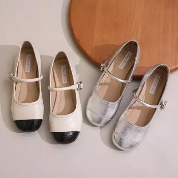 2024 round head summer French shallow mouth flat sole single shoe style ballet Mary Jane shoes women s flat sole new one-word buckle French 35 серебряный
