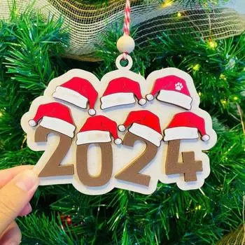 2024 Рождественская шапка подвеска деревянная семейная шапка Санты подвесное украшение шляпы членов семьи украшение для рождественской елки каминная полка 1pc