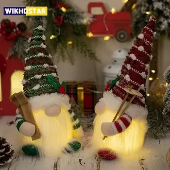 2024 Рождественские кукольные сани, эльф, лыжи, гном со светодиодной подсветкой, рождественские украшения для дома, Рождество 2024, Новый год 28 см красный