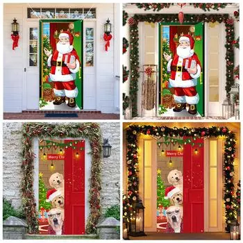 2024 Рождественское украшение входной двери, новые печатные рождественские принадлежности для дверей, передняя дверь Санта-Клауса, бухта H4K5 E-1pcs
