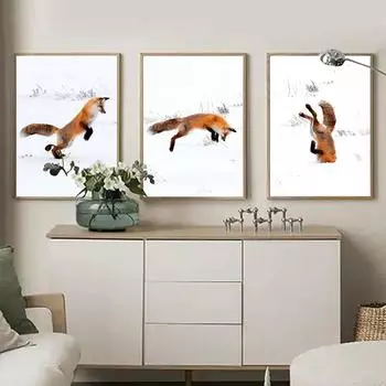 2024 Рождество Снег Зима Лиса Олень Новый год Настенная Живопись Холст Картина Скандинавские Плакаты Печать Настенные Картины Декор Гостиной 21x30cm No Framed