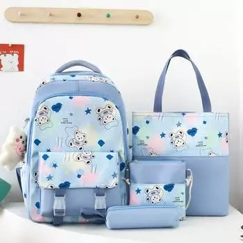 2024 Рюкзак из 4 предметов для школьников Легкий рюкзак для учащихся начальной школы, женский рюкзак большой вместимости, 43x30x14cm фиолетовый