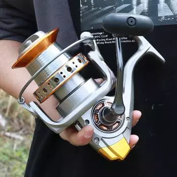 2024 Рыболовная катушка для спиннинга 1000-7000 серии Полностью металлическая спиннинговая катушка подходит для морской рыбалки, ловли карпа в разных водоемах 1000 Series золотой