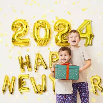 2024 С Новым годом Фольгированные шары Золотые Серебряные Цифры Алюминиевые Фольгированные шары Детские Подарки Главная Рождество Новый Год Украшения для вечеринки As showns