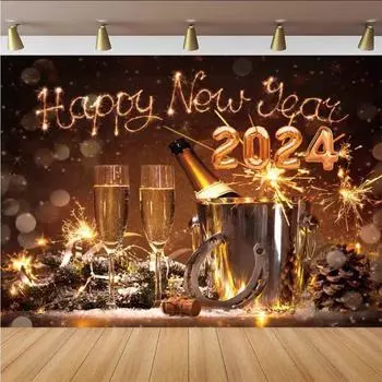 2024 С Новым годом фон ткань Новый год подвесная ткань вечерние украшения фон баннер ткань W100*L75cm