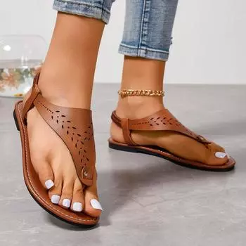 2024 сандалии большого размера на плоской подошве в женском стиле сандалии с узором «елочка» на носке удобная и универсальная пляжная обувь 36 чёрный