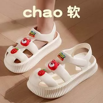 2024 Сандалии для женщин EVA Толстая мягкая подошва Домашняя обувь Нескользящая для улицы Ретро DIY аксессуары Модные шлепанцы с обернутым носком 35-36