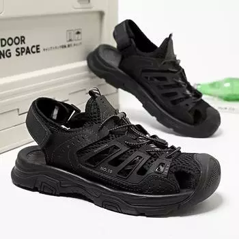 2024 Сандалии Летние Досуг Пляжные Праздничные Сандалии Мужская Обувь Уличные Кроссовки Мужские Ретро Удобные Повседневные Сандалии Мужские Тапочки 38 чёрный