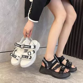 2024 Сандалии женские Маффины Туфли Сабо Эспадрильи на танкетке Платформа Туфли Новые Девушки Плоские Пляжные 2024 Белые Низкие Толстые Высокие Комфортные 35 белый