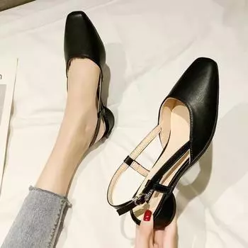 2024 Сандалии женские весна/лето туфли на плоской подошве модная студенческая корейская версия однорядная пряжка повязка на голову упрощенные толстые каблуки 35 бежевый