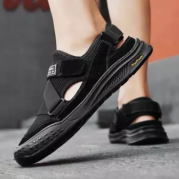 2024 Сандалии мужские летние мужские полые нескользящие прохладные дышащие универсальные классические носимые модные повседневные кожаные мужские сандалии 39 чёрный