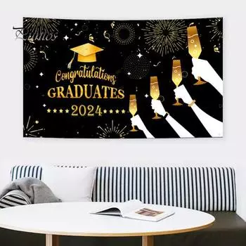 2024 счастливый выпускной баннер поздравление выпускников с буквенным принтом флаг тонкой работы класс выпускное украшение 180cm F