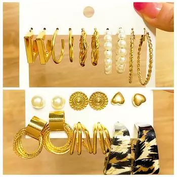 2024 серьги, 6 пар/компл., комплект серег с геометрическим рисунком в стиле ретро, серьги в стиле панк, женские ювелирные аксессуары, подарок, женские серьги золотой