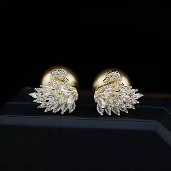 2024 серьги-гвоздики с лебединым жемчугом, легкие, роскошные, высокого класса, темпераментные серьги, серебряные иглы, европейские и американские модные, универсальные серьги для женщин 14k