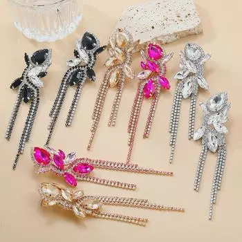 2024 Серьги-кисточки с цветочным мотивом в европейском и американском стиле: Украшения для невесты в стиле бохо с цепочкой-когтем чёрный