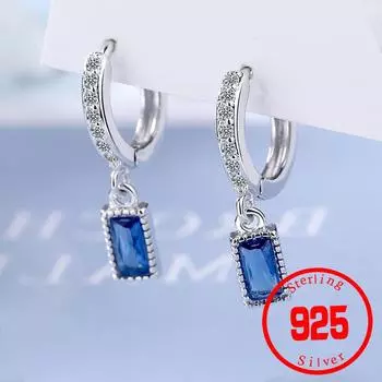 2024 Серьги-подвески из натурального синего циркония для женщин, роскошные серебряные серьги, этнические свадебные украшения, подарок с кристаллами серебряный