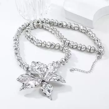 2024 Серебряные большие ожерелья с цветочным кулоном для женщин, винтажные ювелирные изделия, колье-чокер, подарки 1PCS