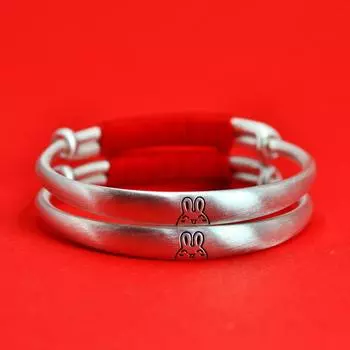 2024 Серебряный браслет S9999 в китайском стиле с милым кроликом в честь года Лунга, детский браслет из твердого серебра, подарок в полнолуние, новинка Adjustable size