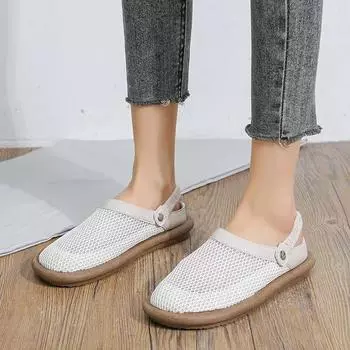 2024 Сетчатые сандалии Женские туфли на плоской платформе Летние мюли Тапочки Спортивные прогулочные повседневные кроссовки 2024 2024 Mujer Zapatillas Slides 35 бежевый