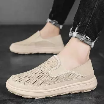 2024 сетчатые туфли мужские модные высококачественные роскошные удобные мокасины повседневные туфли для вождения лодочные туфли летние дышащие уличные кроссовки 38 песочный