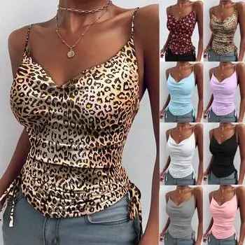 2024 Сексуальная модная нижняя рубашка, сплошной цвет, глубокий V-образный вырез, подтяжки, плотный шнурок, повседневный тонкий жилет, женский топ XS белый