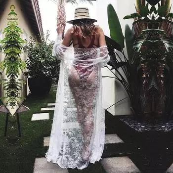 2024 Сексуальная прозрачная летняя женская пляжная одежда, накидки, кружевная туника, купальник больших размеров, накидка, парео