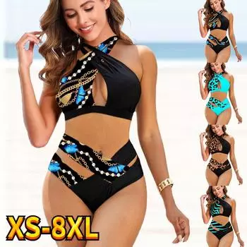 2024 сексуальное монокини с леопардовым принтом, купальник, женский купальник, женский свободный комплект бикини, купальный костюм, пляжная одежда, летняя одежда для купания 5XL