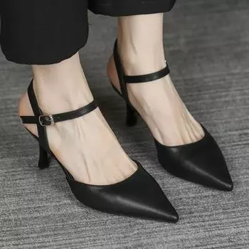 2024 сексуальные женские босоножки с острым носком, высокое качество, телесного цвета, высокие каблуки, модная женская официальная обувь с небольшим носком, Zapatos 35 чёрный