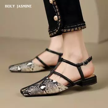 2024 Сексуальные женские кожаные босоножки на низком каблуке, свадебные туфли для вечеринок, женские туфли для ночного клуба, выпускного вечера, туфли-лодочки с открытой пяткой, летние туфли, женские босоножки 34 чёрный