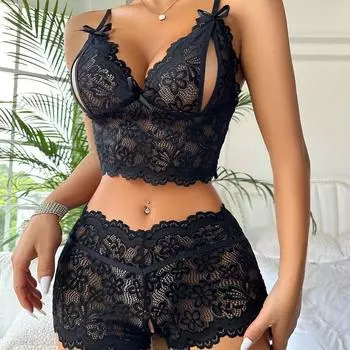 2024 Сексуальный комплект женского нижнего белья с кружевным сращиванием Перспектива Открытое сексуальное нижнее белье S
