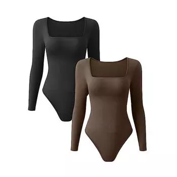 2024 Сексуальный тонкий ребристый комбинезон с квадратным вырезом и длинными рукавами для женщин S