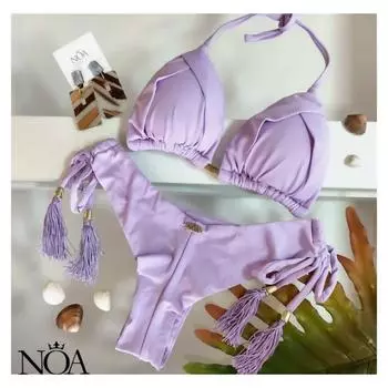 2024 сексуальный треугольный купальный костюм для женщин бразильские бикини халтер купальники пуш-ап купальник металлическая цепочка пляжный комплект бикини S