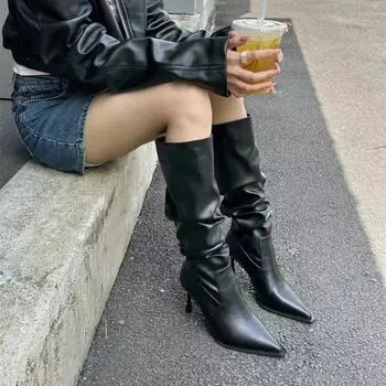 2024 Sexy Winter Women High Boots Fashion Pointed Toe Stiletto Heel Long Boots Ladies Elegant Knee High Shoes 35