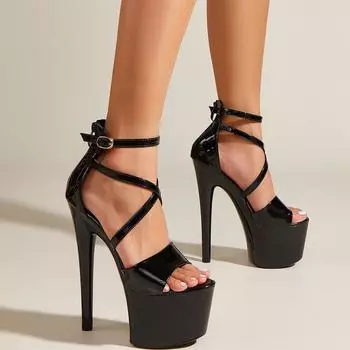 2024 сезон мода высокие каблуки женские полые однословные пряжки ремешок полые шпильки сандалии 41 35 чёрный