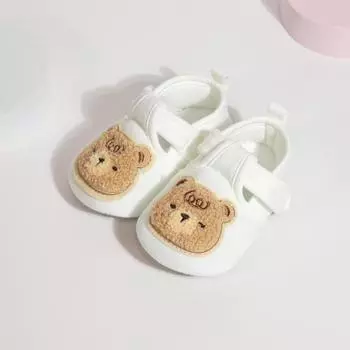 2024 сезон новые детские туфли для мальчиков и девочек из чистого хлопка с мягкой подошвой для малышей с медвежонком тонкие одинарные туфли 12 yards белый