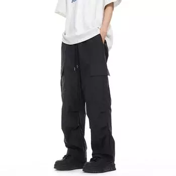 2024 сезон: весна–лето, модные брюки-карго, мужские однотонные эластичные брюки с широкими штанинами, повседневные мужские брюки, мешковатые брюки большого размера для женщин L хаки