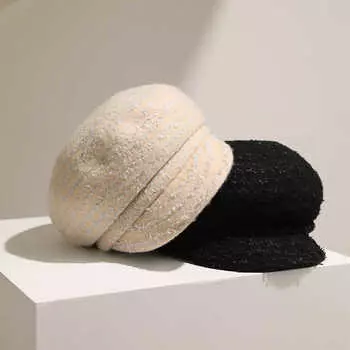 2024 шерстяной берет женский британский винтажный универсальный восьмиугольный детский головной убор для парикмахера модная шляпа Bud чёрный