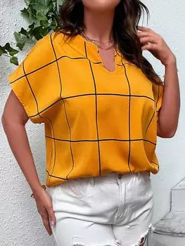 2024 Шикарные клетчатые женские футболки больших размеров с рукавами «летучая мышь» Большие футболки Женские свободные футболки большого размера Женские модные футболки Топы Лето 5XL XL белый