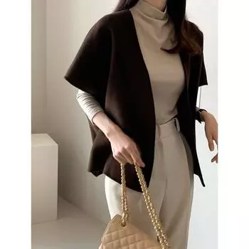 2024 шикарный осенне-зимний новый универсальный однотонный плащ жилет пальто женский One Size верблюд