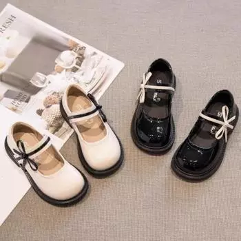 2024 Школьная обувь для девочек, модные детские туфли принцессы с бантом в стиле пэчворк, детские туфли Мэри Джейн с оборками из кожи для малышей 26 бежевый