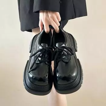 2024 шнуровка в стиле колледжа с юбкой лоферы женские осенние новые туфли на толстой подошве с толстым каблуком в британском стиле одинарные туфли маленькие кожаные туфли 35 коричневый