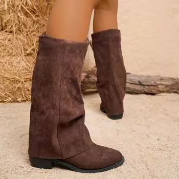 2024 Обувь Женские Сапоги До Колена Женские Сапоги Большого Размера Современные Сапоги Женские Острый Носок Слипоны Туфли На Среднем Каблуке Женские Zapatos De Mujer 36 чёрный