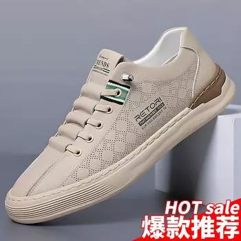 2024 Shoes for Men Genuine Leather Casual Shoes Fashion White Flat Skateboard Shoes Cool Slip-on Sneaker 38 белый