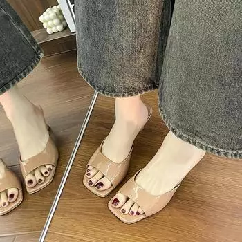 2024 Обувь для женщин с открытым носком, женские тапочки, модные туфли, женские сандалии с квадратным носком и тонким каблуком, женские сандалии больших размеров 35 чёрный