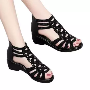 2024 Shoes for Women Soft Leather Roman Sandals Summer Fashion Soft Sole Outwear Wedge Shoes Casual Shoes Women Sandals 35