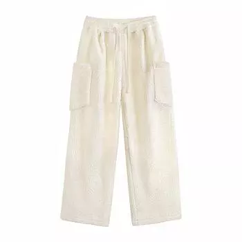 2024 Штаны из овечьей шерсти мужские теплые толстые спортивные штаны для бега модные брюки Harajuku на шнурке мужские зимние свободные повседневные флисовые брюки L кофейный