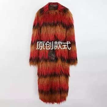 2024 шуба женская одежда средняя и длинная зимняя теплая овечья шерсть трехцветное овечья шерсть пальто женская одежда S