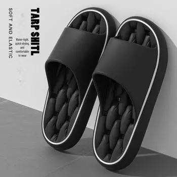 2024 Silent Non-Slip EVA Bathroom Slippers - Hollow Design for Men, Summer Home Comfort 38-39 чёрный