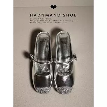 2024 silver inner height increase women s single shoes splicing round head soft sole flat ballet shoes with Mary Jane shoes women 32