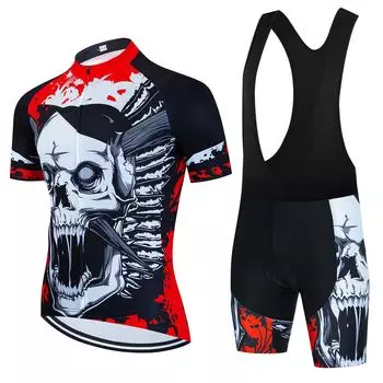 2024 Skull Pattern Team Cycling Jersey Set Men Bicycle Maillot MTB Racing Ropa Ciclismo Summer Quick Dry Triathlon Bike Clothing S